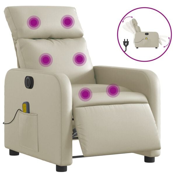 vidaXL Fauteuil de massage inclinable &eacute;lectrique cr&egrave;me similicuir
