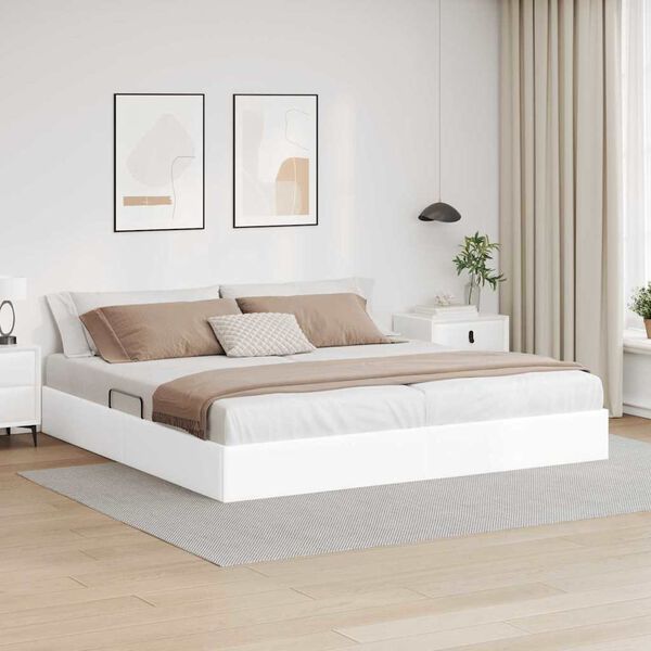 vidaXL Lit de Rangement avec matelas Blanc pur 200 x 200 cm Faux cuir