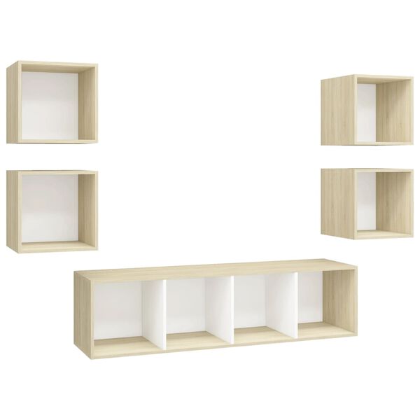 vidaXL Ensemble de meubles TV 5pcs Blanc ch&ecirc;ne sonoma Bois ing&eacute;nierie