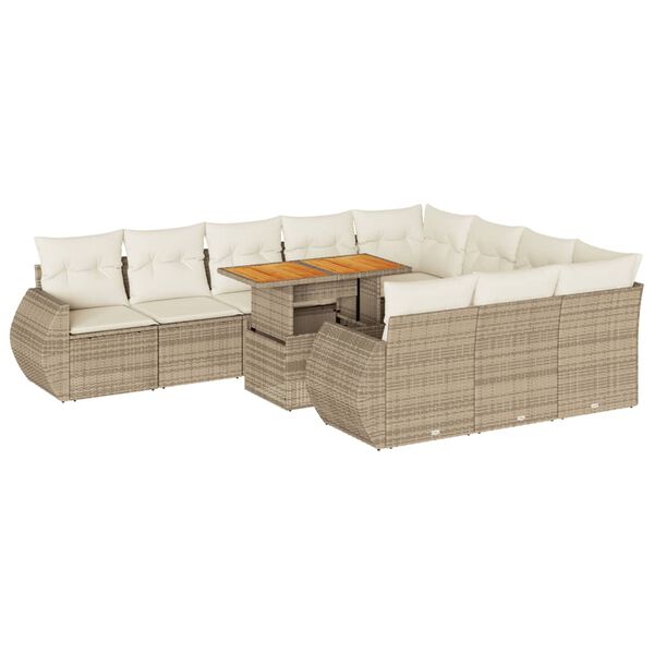 vidaXL Salon de jardin 11 pcs avec coussins beige r&eacute;sine tress&eacute;e