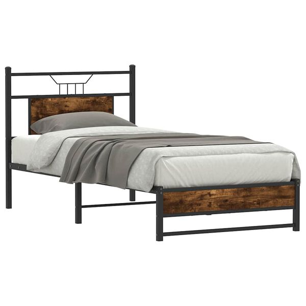 vidaXL Cadre de lit sans matelas ch&ecirc;ne fum&eacute; 90x190cm bois d'ing&eacute;nierie
