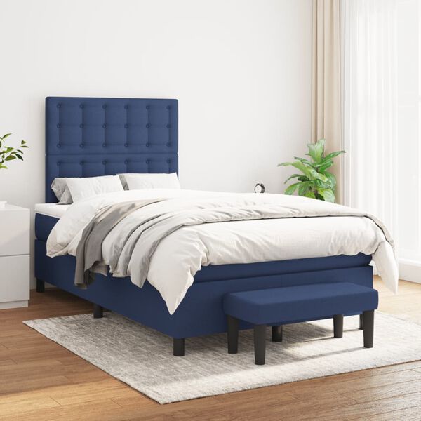 vidaXL Sommier &agrave; lattes de lit avec matelas Bleu 120x200 cm Tissu