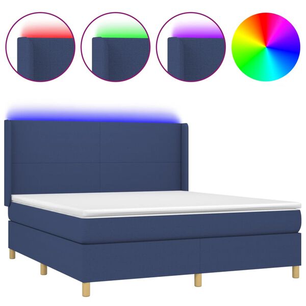 vidaXL Sommier &agrave; lattes de lit matelas et LED Bleu 160x200 cm Tissu