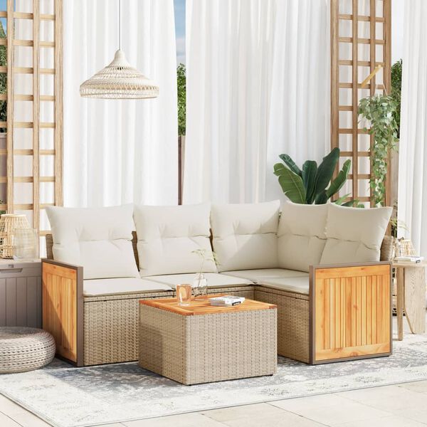vidaXL Salon de jardin avec coussins 5 pcs beige r&eacute;sine tress&eacute;e