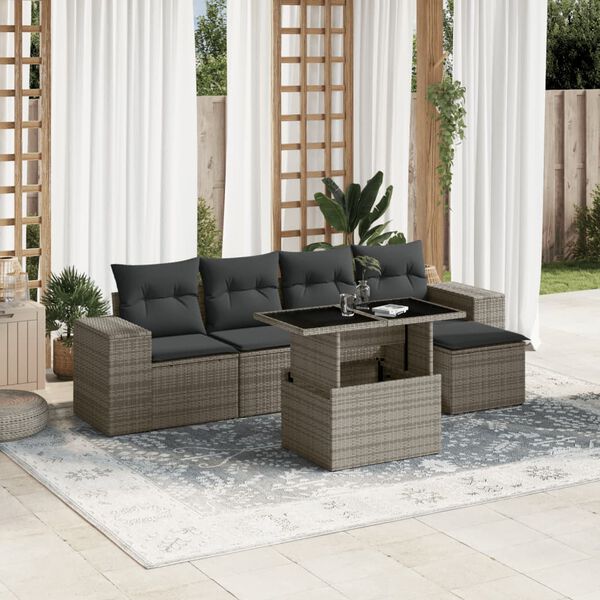 vidaXL Salon de jardin 6 pcs avec coussins gris résine tressée