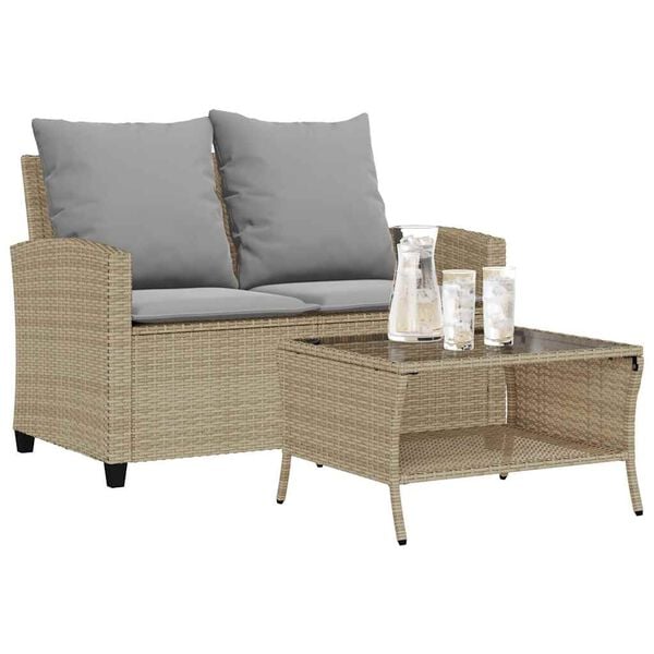 vidaXL Canapé de jardin 2places coussins et table beige résine tressée