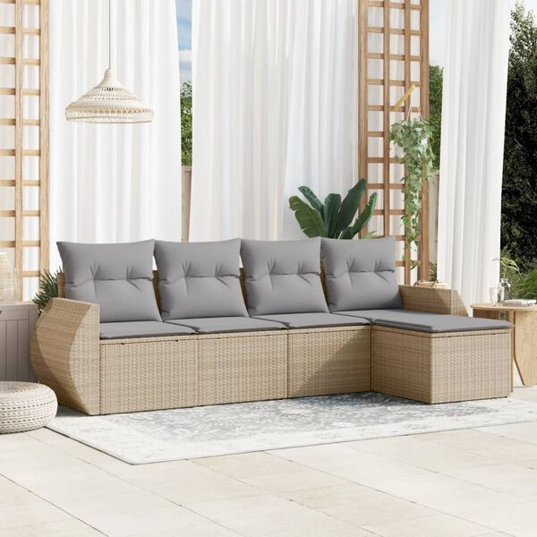 vidaXL Salon de jardin avec coussins 5 pcs beige r&eacute;sine tress&eacute;e