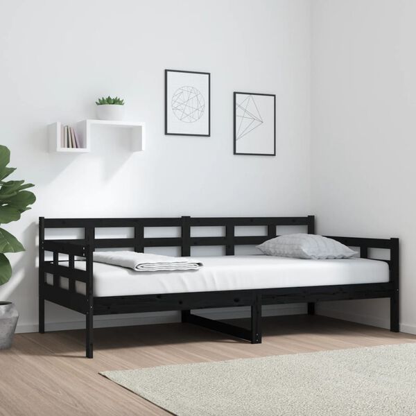 vidaXL Lit de jour sans matelas noir bois de pin massif 90x190 cm