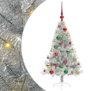vidaXL Sapin de No&euml;l artificiel pr&eacute;-&eacute;clair&eacute; Argent 120 cm PET