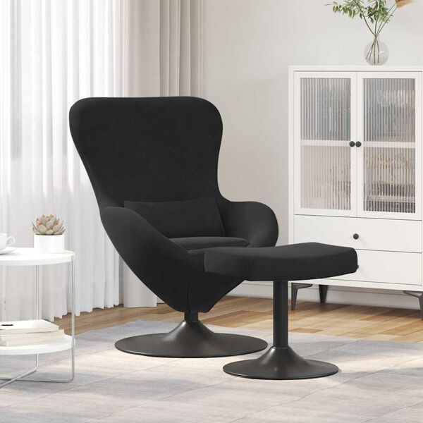 vidaXL Chaise Œuf avec Pouf Noir 63 x 73 x 90 cm Velours