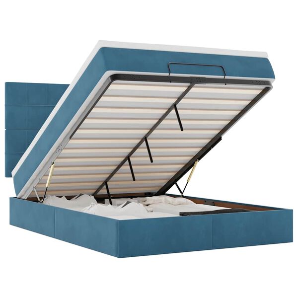 vidaXL Cadre de lit ottoman avec matelas bleu fonc&eacute; 140x190 cm velours
