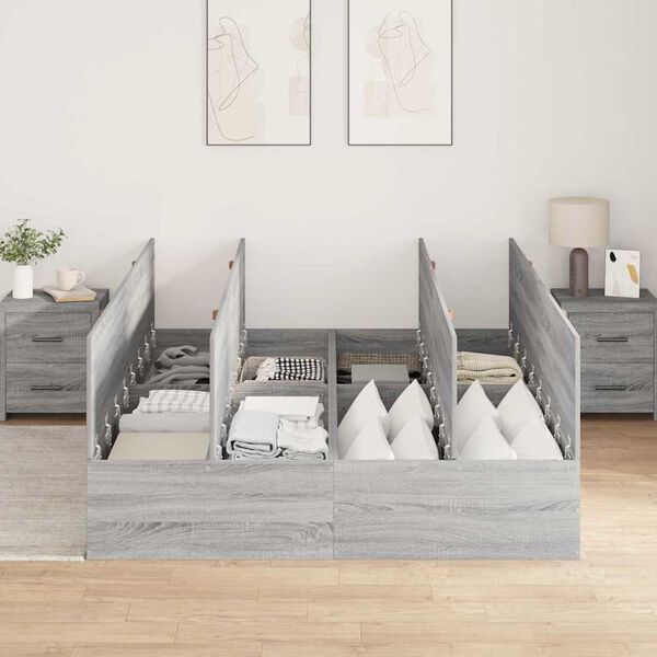 vidaXL Cadre de lit avec rangement Gris Sonoma 150 x 200 cm