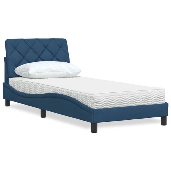 vidaXL Lit avec matelas bleu 90x200 cm tissu