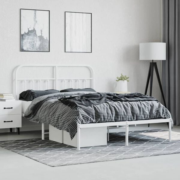 vidaXL Cadre de lit m&eacute;tal sans matelas et t&ecirc;te de lit blanc 135x190 cm