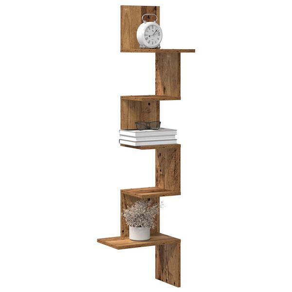 vidaXL &Eacute;tag&egrave;re d'angle murale vieux bois 32x32x127,5cm bois ing&eacute;nierie