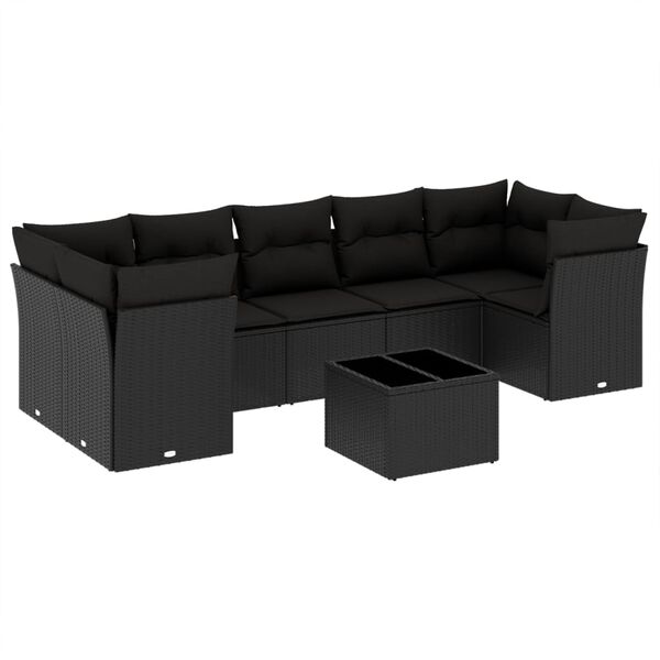 vidaXL Salon de jardin 8 pcs avec coussins noir r&eacute;sine tress&eacute;e