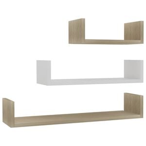 vidaXL &Eacute;tag&egrave;res murales 3 pcs Blanc et ch&ecirc;ne sonoma Bois d'ing&eacute;nierie