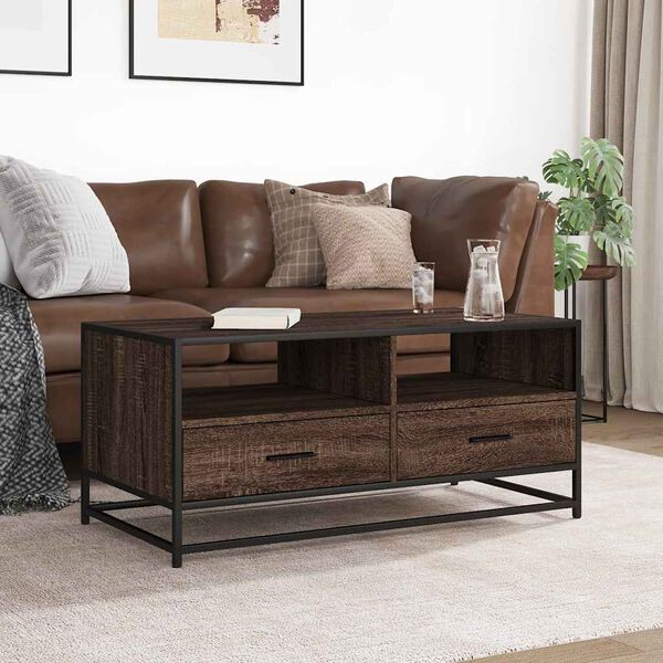vidaXL Table basse chêne marron 100x50x45cm bois d'ingénierie et métal