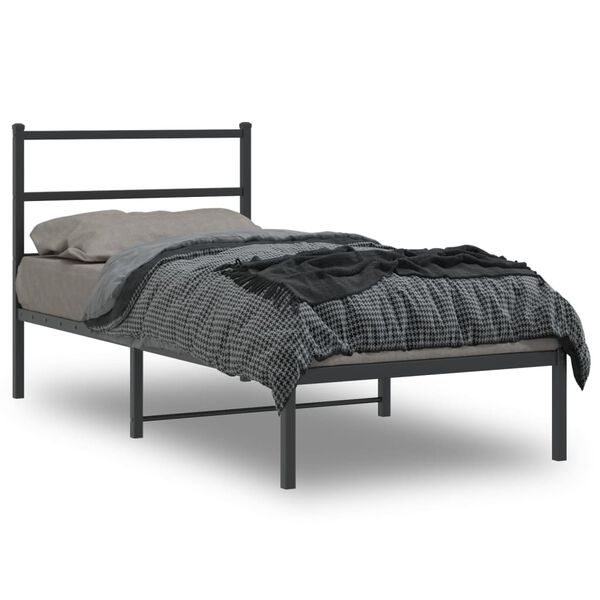 vidaXL Cadre de lit m&eacute;tal sans matelas avec t&ecirc;te de lit noir 90x200 cm