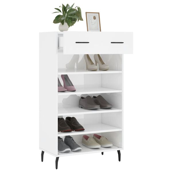 vidaXL Armoire &agrave; chaussure Blanc brillant 60x35x105 cm Bois ing&eacute;nierie