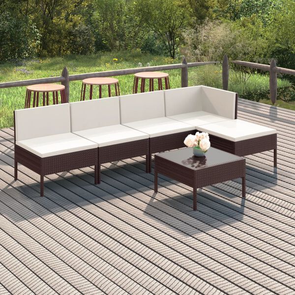vidaXL Salon de jardin 6 pcs avec coussins R&eacute;sine tress&eacute;e Marron