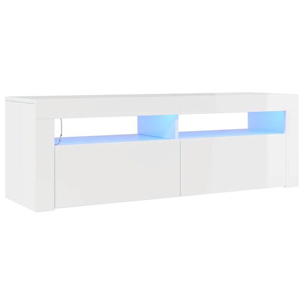 vidaXL Meuble TV avec lumi&egrave;res LED blanc brillant 120x35x40 cm