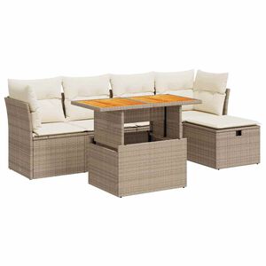 vidaXL Salon de jardin 6 pcs avec coussins beige r&eacute;sine tress&eacute;e acacia