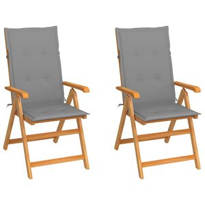 vidaXL Chaises pliantes (lot de 2) avec coussins gris, en teck massif