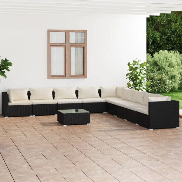 vidaXL Salon de jardin 10 pcs avec coussins R&eacute;sine tress&eacute;e Noir