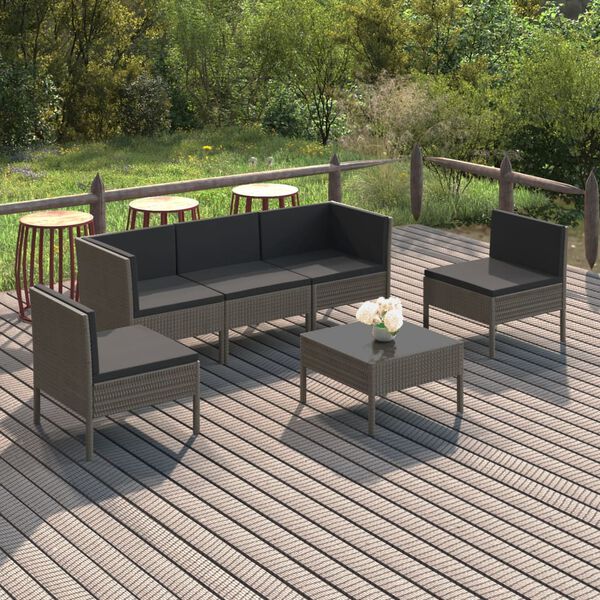 vidaXL Salon de jardin 6 pcs avec coussins r&eacute;sine tress&eacute;e gris