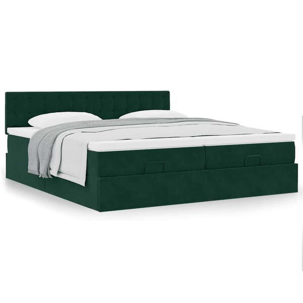 VidaXL Cadre de lit ottoman avec matelas vert fonc&eacute; 180x200cm velours