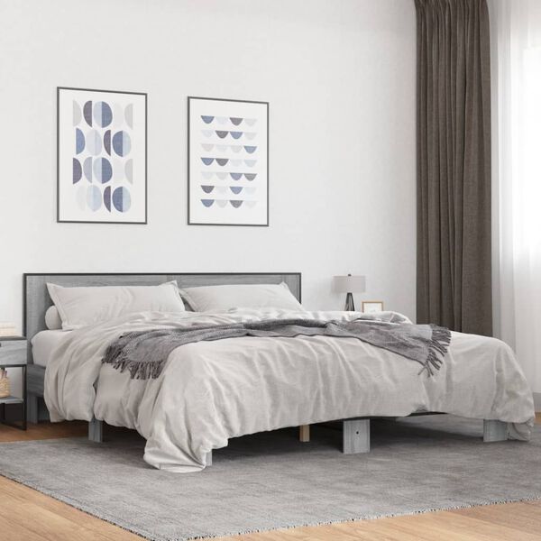 vidaXL Cadre de lit sans matelas sonoma gris 200x200 cm