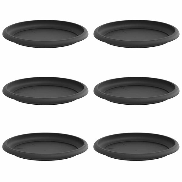 vidaXL Plateau &agrave; fleurs rond 6 pcs Noir &Oslash; 17,5 x 2 cm Plastique