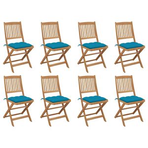vidaXL Chaises pliables d'ext&eacute;rieur et coussins lot de 8 Bois d'acacia