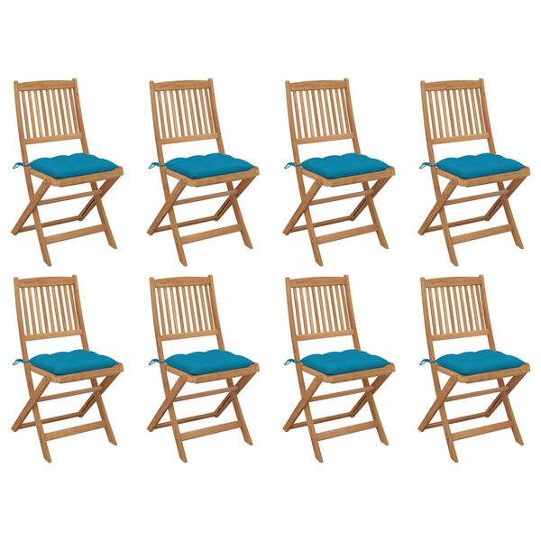 vidaXL Chaises pliables d'ext&eacute;rieur et coussins lot de 8 Bois d'acacia