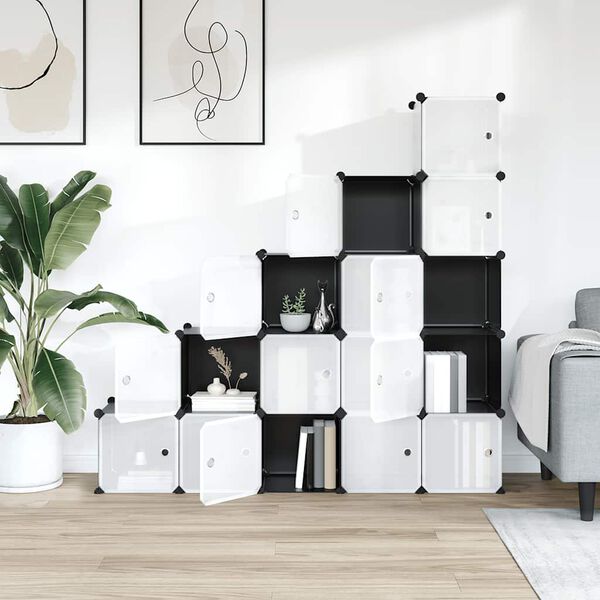 vidaXL Cubes de rangement 15 pcs avec portes Noir PP