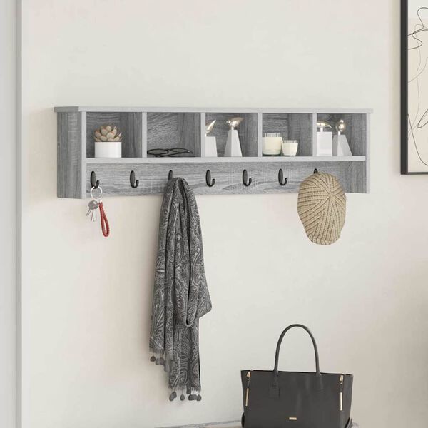 vidaXL Porte-manteau mural avec &eacute;tag&egrave;re Sonoma gris 100 x 16 x 26 cm