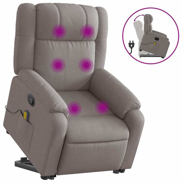 vidaXL Fauteuil inclinable de massage Taupe Tissu