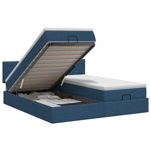 vidaXL Lit ottoman avec matelas avec t&ecirc;te de lit 2 pc Bleu Tissu