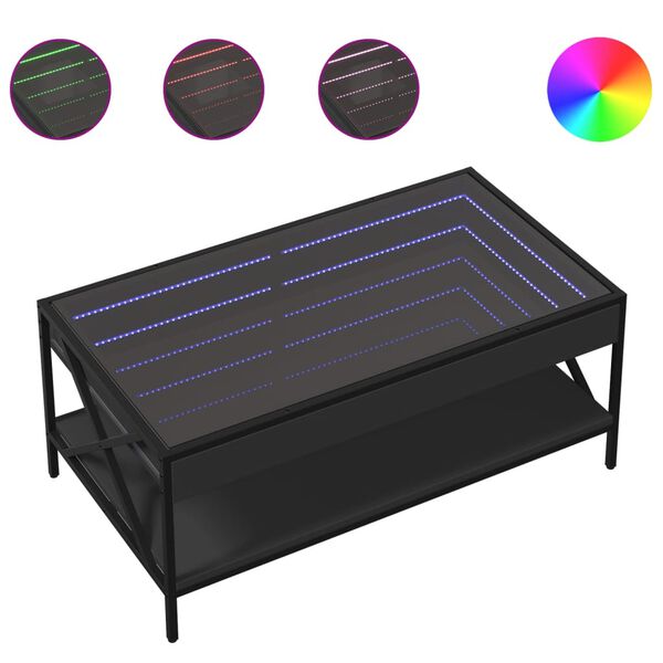 vidaXL Table basse avec LED infini noir 90x50x38 cm