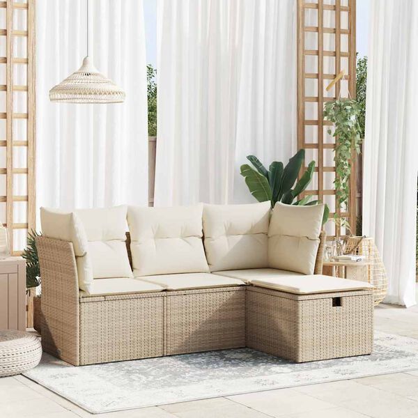 vidaXL Salon de jardin avec coussins 4 pcs beige r&eacute;sine tress&eacute;e