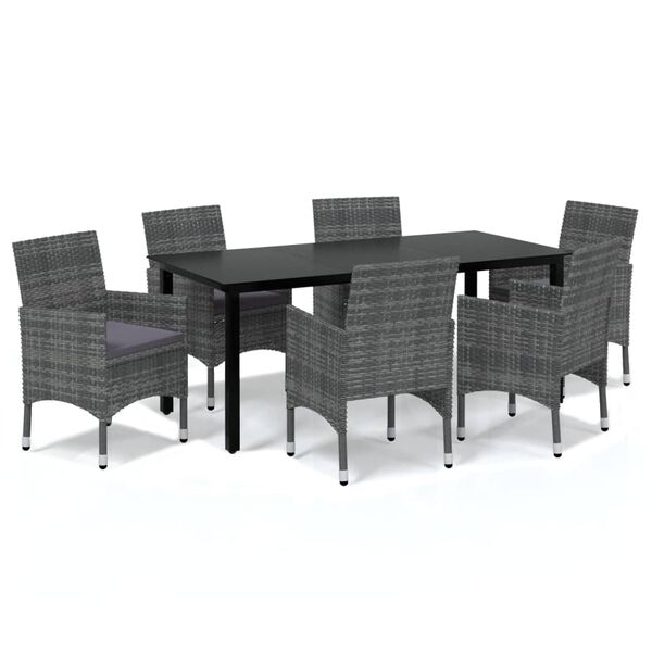 vidaXL Ensemble &agrave; manger de jardin coussins 7pcs R&eacute;sine tress&eacute;e Gris