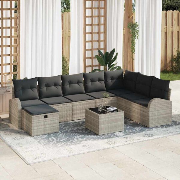 vidaXL Ensemble de canapé de jardin 9 pcs Gris clair Poly rotin