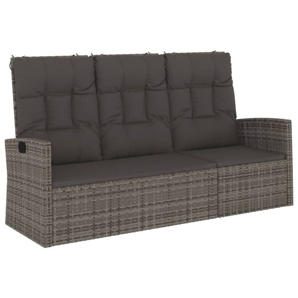 vidaXL Banc de jardin inclinable et coussins gris 173cm r&eacute;sine tress&eacute;e