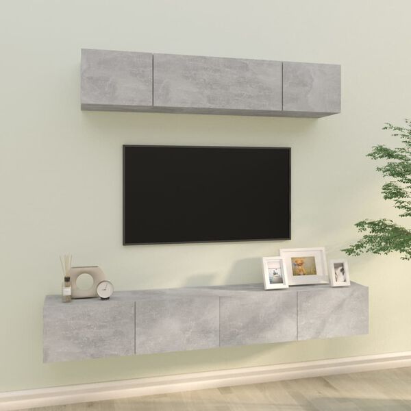 vidaXL Ensemble de meubles TV 4 pcs Gris b&eacute;ton Bois d'ing&eacute;nierie