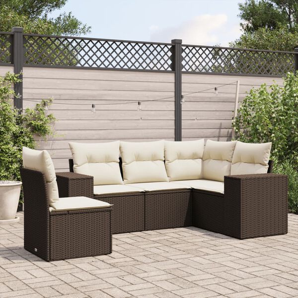 vidaXL Salon de jardin avec coussins 5 pcs marron r&eacute;sine tress&eacute;e