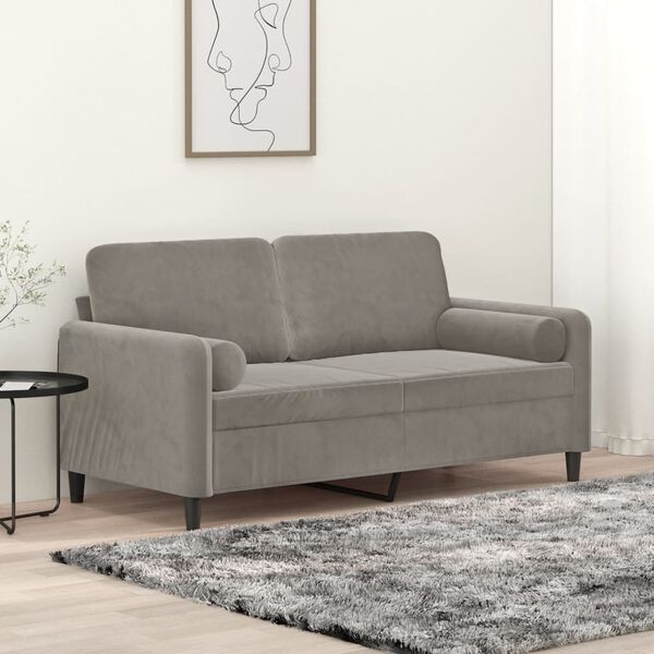 vidaXL Canap&eacute; 2 places oreillers et coussins Gris clair 140 cm Velours