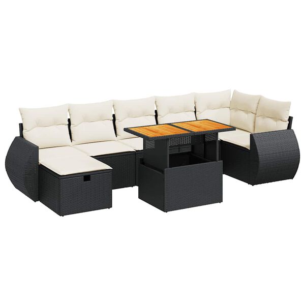 vidaXL Salon de jardin 5 pcs avec coussins noir r&eacute;sine tress&eacute;e acacia