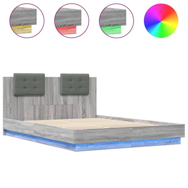 vidaXL Cadre de lit avec LED sans matelas sonoma gris 140x200 cm