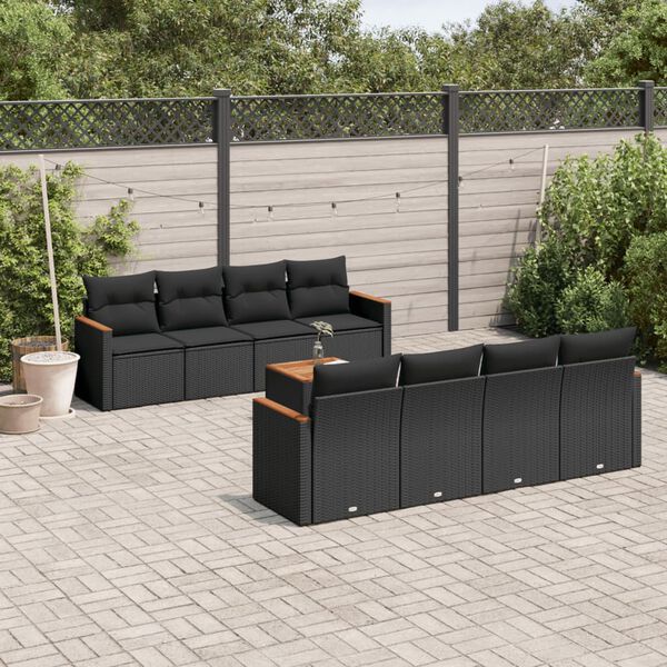 vidaXL Salon de jardin 9 pcs avec coussins noir r&eacute;sine tress&eacute;e